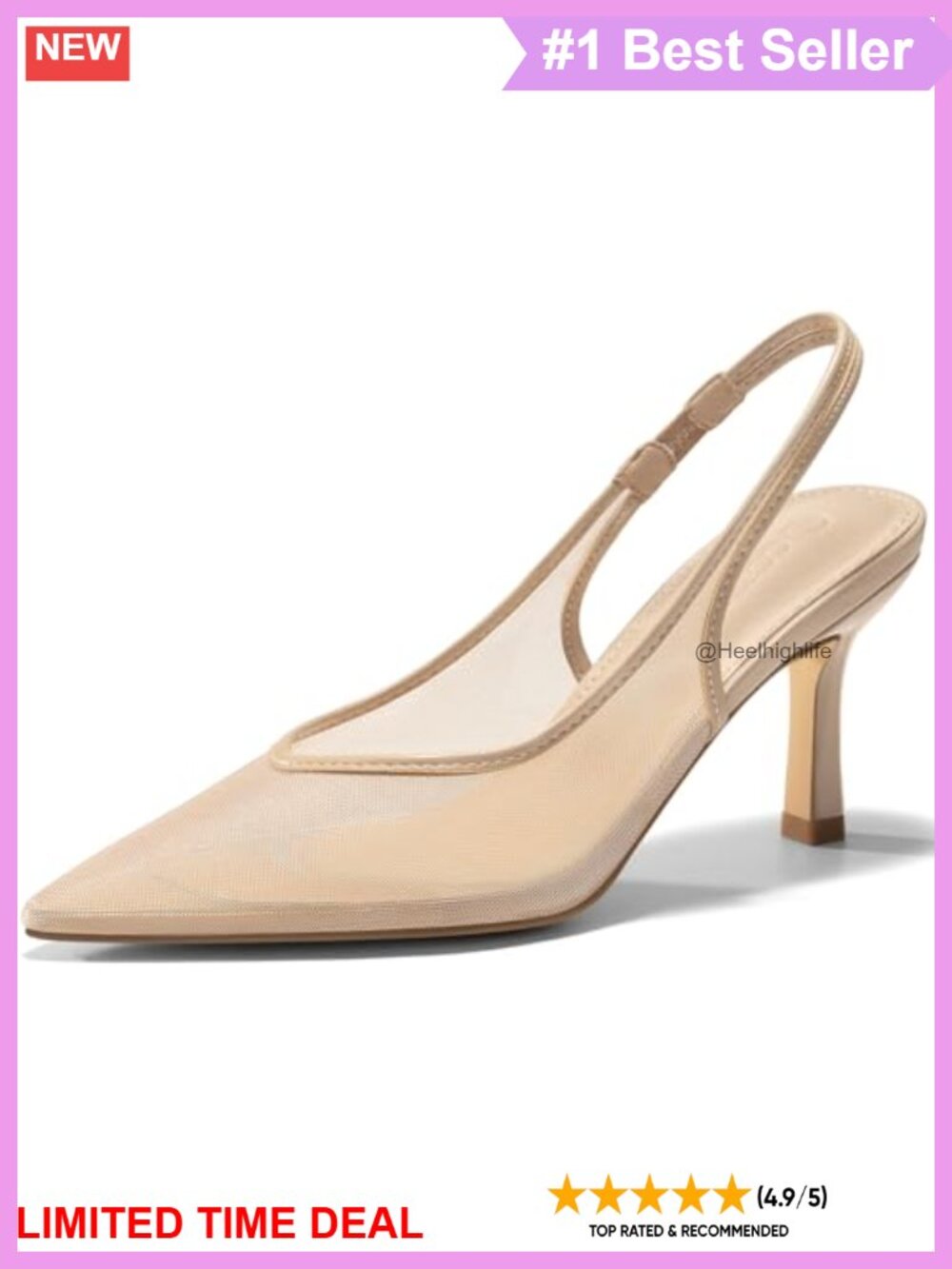 Kitten Heel Slingback Pumps Pointed Toe Mesh Dress Shoes